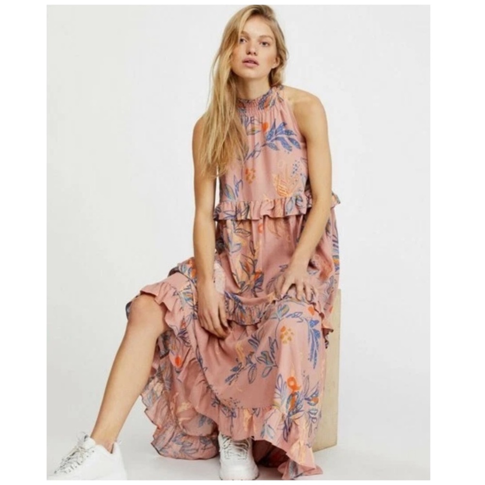 Free People Anita Tropical Floral Ruffle Maxi Dress